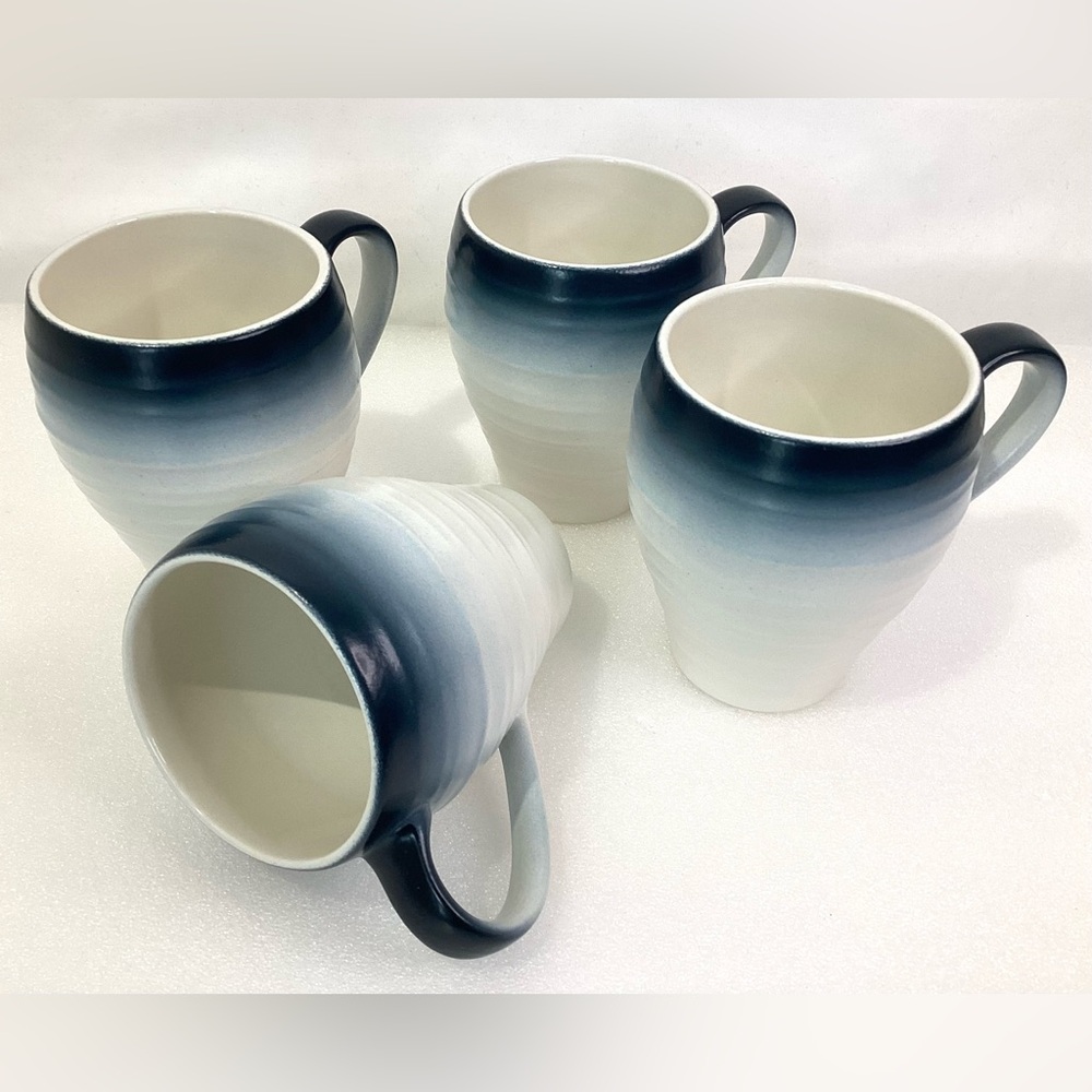 Mikasa Set of four ceramic coffee/tea mugs Swirl ombré Blue.